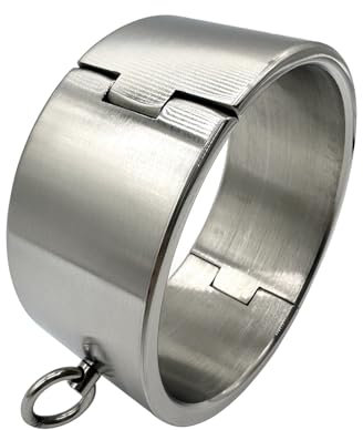 Edelstahl 5cm Halsbänder/Halsfessel Super Schwere Metall Hals Kragen Abschließbar Sex Halsband Bondage Fesseln Sklave O Ring Rolle Spielen BDSM Sexspielzeuge für Männer Frauen,Silber,13.7cm
