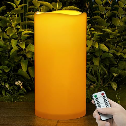 CAMCLIM Outdoor Flameless Candles Waterproof: 6 x 12 Extra Large Led Battery Operated Flickering Pillar Candles with Timer Remote Control Fake Tall Plastic Electric Candles for Porch Laterns Patio