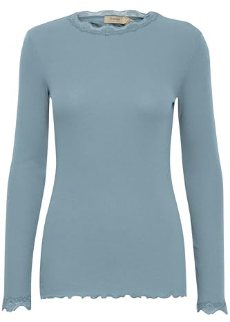 fransa FRHizamond Damen Longsleeve Langarmshirt Shirt mit Spitze Stretch Baumwollmischung Slim fit, Größe:S, Farbe:Citadel (174111)