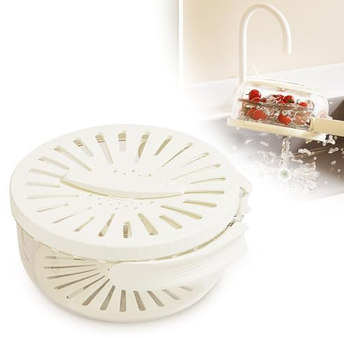 Cxqbsmy Cesta de drenaje 2 en 1, frutero con tapa, cesta de drenaje multifunción con mango plegable, cesta de lavado de verduras, almacenamiento portátil de frutas, colador con asa