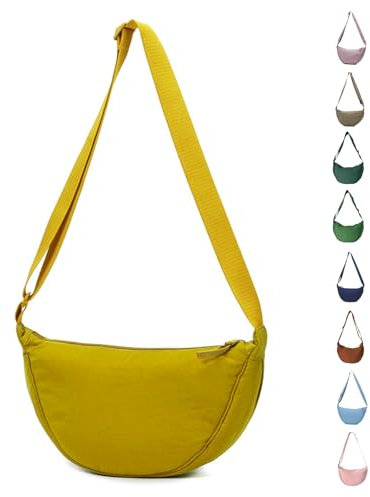 Uwiyo Halbmond Tasche Damen Nylon Crossbody Moon Bag Hobo Halfmoon Bag Halbmond Umhängetasche Dumpling Schultertasche mit verstellbarem Gurt für Damen Mädchen (Gelb)