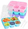 UBJUBT 4 Pack Bento Snack Boxes, Bento Lunch Box for Adults and Kids, Snack Containers with 5 Compartments Meal Prep Containers, Reusable Food Storage Containers with Transparent Lids, Microwaveable