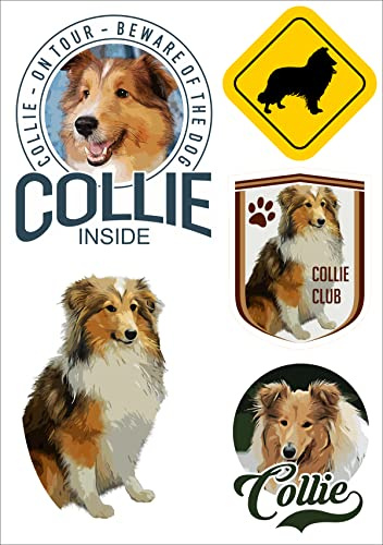 Daged Collie Hund Hundeliebhaber Aufkleber Set Karte 5 Stück - PKW Auto Motorrad Biker ablösbarer Vinyl- HU