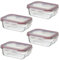 LOLAhome Set de 4 fiambreras de cristal con tapa hermética de 370 ml. Juego de 4 recipientes herméticos de vidrio de borosilicato transparente apto para microondas, horno hasta 400ºC y congelador.