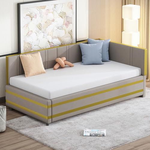 Kebnor 90 * 200cm Polsterbett Sofabett Multifunktionsbett mit Lattenrost Hautfreundlicher Samtstoff (Ohne Matratze) (Grau)