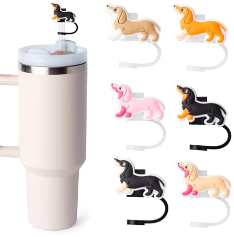 TELAIN 6 Pieces Dachshund Straw Cover Made of Silicone, Fits for 30/40oz Cups, Charming Accessories for Drinking Straws, Perfect for Outdoor Activities