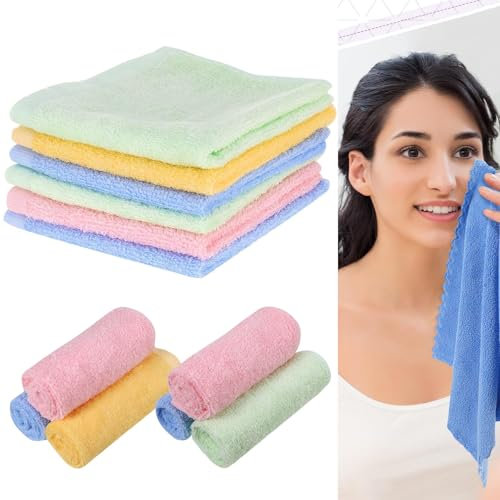 DILUSILK Flannels Face Cloth Soft Face Cloths Flannels Wash Towels Quick Dry Reusable Face Body Cloths Squares Wash Flannels for Baby Kids Adults(6 Pcs ,25x25cm)