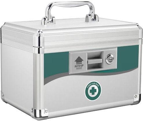 Glosen Medicine Lock Box with 2 Keys, Lockable Storage Box for Medication Organizer, Empty First Aid Box with Removable 3-Compartment Tray for Home, Travel, College Dorm 10 x 6.9 x 6.9 Inch