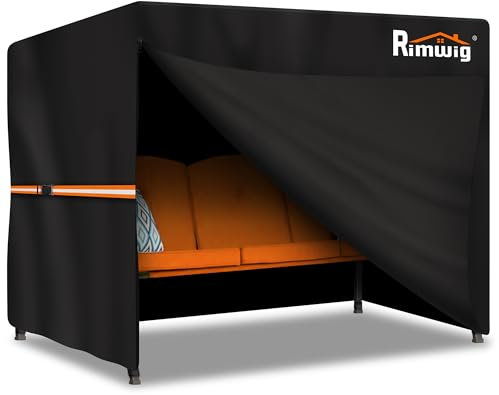Rimwig Garden Swing Covers Waterproof Heavy Duty 3 Seater Outdoor Swinging Chair Cover Windproof Anti-UV Patio Garden Hammock Cover(210x150x150cm) - Black