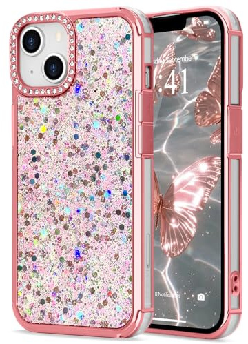 ROSEHUI Coque Compatible avec iPhone 13/14 à Paillettes Brillant Housse de Téléphone Bling Glitter Etuis de Protection en Silicone TPU Scintillante Galvanique Antichoc pour iPhone 13/14 Rose