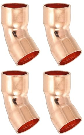 PATIKIL 4 Stück 15mm 1mm Dickes Kupferbogen Fitting 99.9% Reines Kupferrohr | 45 Grad Kurzradius Rohrverbinder Lötverbindung, Für HVAC Kältesystem, Fitting