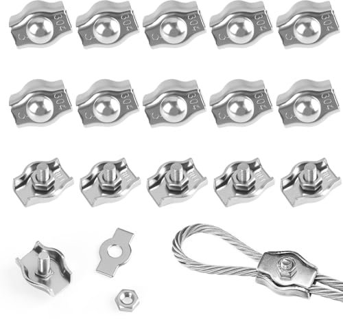 15 Stück Drahtseilklemme M3 aus Edelstahl, 3mm Drahtseil Klemme, Wiederverwendbare Kabelklemmen für Wäscheleinen, Markisen, Zäune, Stahlseil Anwendungen, Rostbeständig und Langlebig.