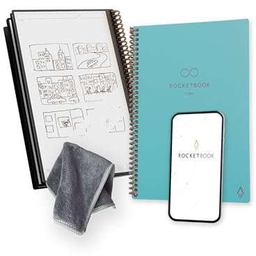 Rocketbook Core Cuaderno Espiral Reutilizable, Tamaño A5, 15 cm x 22,4 cm, Turquesa - Páginas de Puntos, Conexión a App, Borrable, Tapa Duradera, para el Colegio, el Trabajo y los Proyectos Creativos