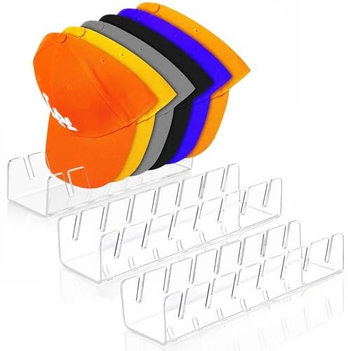Druuzyl 3 Stück Cap Halte Acryl Cap Halterung Kappen Organizer Desktop Cap Halterung Fasst 21 Baseballkappen Keine Installation Transparente für Schlafzimmer, KleiderschräNke