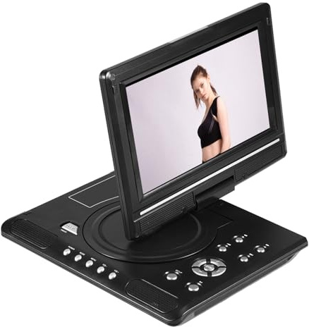 Vvikizy Lecteur DVD Portable LCD Portable de 9 Pouces, Lecteur Vidéo avec Une Rotation de 270 Degrés USB FM Radio Game Support AV Output TV Fonction Card Reader pour Home Car Travel (Bouchon UE)