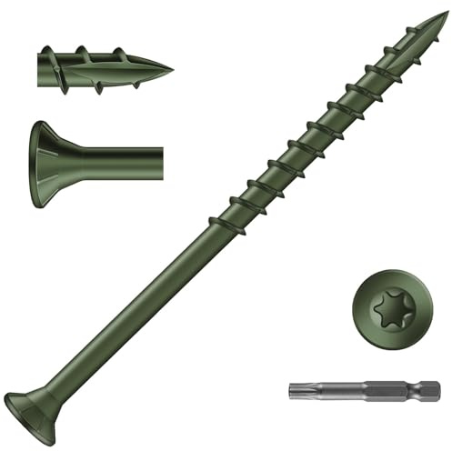 Zynthor 50Pcs 4.5 x 75mm Decking Screws, Green Wood Screws | Flat Head Deck Screw, Torx Drive Screw for Wood Timber, T25 Star Bit Included