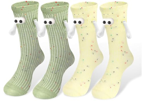 Nymora Lustige Socken mit Magnetischen Händen Gelb und Grün - Lustige Geschenke für Frauen, Frauen Geschenk, Lustige Socken für Paare und Kinder