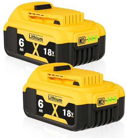 6.0Ah Li-Ion Battery Replacement for Dewalt 18V Battery DCB184 DCB200 DCB180 DCB182 DCB181 DCB201 DCB204 DCB183 DCB185 DCB203, Replacement Batteries with LED Indicator（2 Pack)