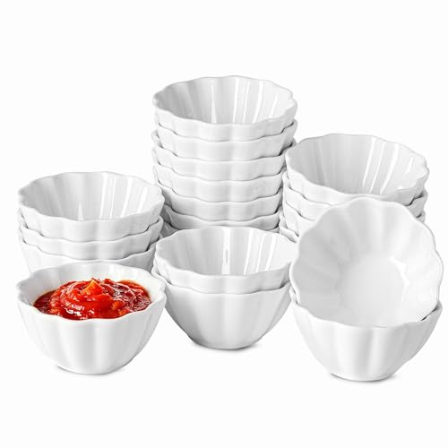 UIBFCWN 20 Stück Keramik Dip Schälchen, 125ml Soja Saucenschälchen | Tapas Schalen Set,Gewürzschalen, Dessertschalen Porzellan Klein, Mini-Sushi Schüssel Set für Dip, Soße, Snack, Gewürz