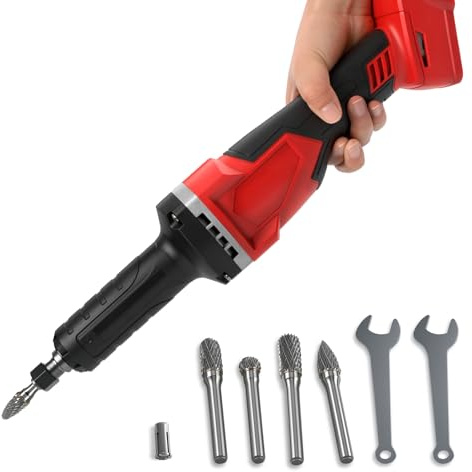 Molinillo inalámbrico compatible con Milwaukee 18 V, amoladora recta eléctrica sin escobillas con 5 brocas de vástago de 6 mm para eliminación de óxido, pulido y desbarbado (sin batería)