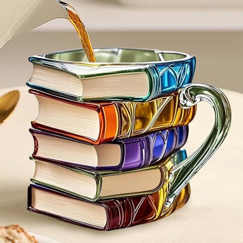 3D Book Mug Creative Stackable Books Shaped Mugs, Funny Decor Vintage Drinkware Home Decor, Desk Accessories Water Cup for Milk Tea Juice Drink (D)
