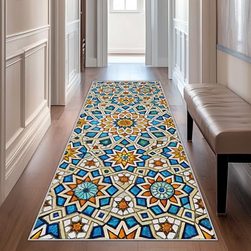 Generisch Läufer Flur Marokko, Waschbarer Teppich Läufer Modern Abstrakt Geometrisch 60x180, Küchenteppich, Eingangsbereich, Bettvorleger, Schlafzimmer Deko, rutschfest, Kurzflor i1153