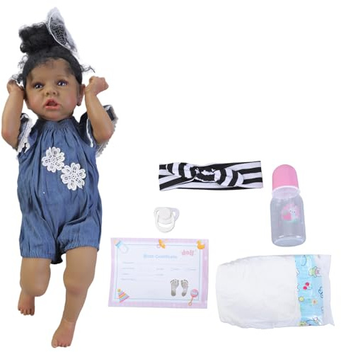 TOWARDSNAN 58 cm Naturgetreues Wiedergeborenes Baby Für Mit Schwarzer Haut Ganzkörper Silikon Bildungspuppen Für Kinder Und Erwachsene Sammler F Wiedergeborene Kleinkind Puppen Schwarz