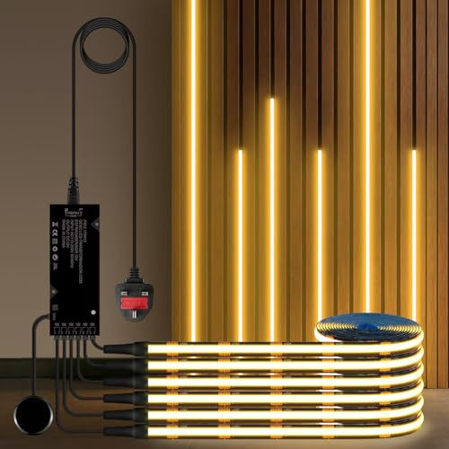 AIMENGTE COB LED Strip 2m, 6 Rollen 12V Warmweiß Akustikpaneele Schneidbar COB LED Streifen, with Berühren und Hand Sweep Dimmer Schalten, für Weinschränke, Regale, Schränke