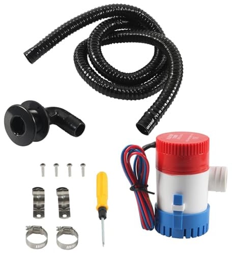 POONGURY Pompa di sentina 12V 1100 GPH per barche, pompa sommersa con attacco 1-1/8, tubo 6,5 FT, fascette in acciaio inox e passacarcassa, adatta per barche da pesca e motoscafi