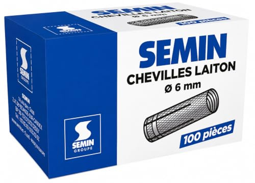 SEMIN Cheville Laiton 6 x 25 mm - Boîte de 100 Chevilles à Expansion pour Tige Filetée M6 - Fixation Légère et Moyenne dans Béton, Brique Pleine et Matériaux Pleins