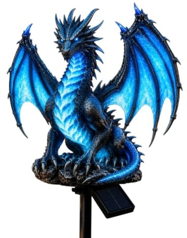 Generisch Fantasie Eisdrache Gartenleuchte zum Einstecken, Drachen Figur Landschaftslampe, witterungsbeständige Außendekoration für Hof, Garten Wege und Rasen, passend für Herbst und Halloween