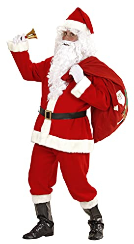 W WIDMANN MILANO Party Fashion - Kostüm Weihnachtsmann, Kasack, Hose, Gürtel, Hut, Stiefelüberzieher, Perücke, Bart mit Schnurrbart, Augenbrauen, Nikolaus, Weihnachten, Karneval, Mottoparty