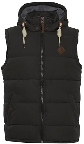 Solid SDDry Weste Herren Weste Steppweste Outdoor Weste mit Kapuze Stehkragen Eingrifftaschen Baumwollmischung Regular fit, Größe:XL, Farbe:Black (9000)
