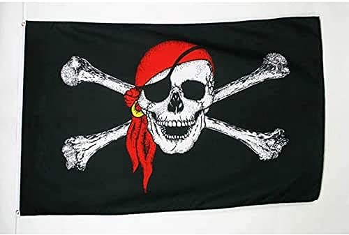 AZ FLAG - Bandera Pirata con Bandana Rojo - 250x150 cm - Gran Bandera con Calavera 100% Poliéster con Ojales de Metal Integrados - 300g - Colores Vivos Y Resistente A La Decoloración