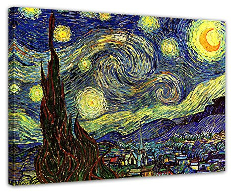 Bilderdepot24 Bild auf Leinwand | Vincent van Gogh Sternennacht in 70x50 cm als Wandbild | Wand-deko Dekoration Wohnung alte Meister | 180309-70x50