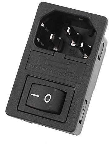 Sourcingmap Inlet Male Power Socket Fuse Holder with Rocker Switch 10A 250V 3Pin IEC320 C14