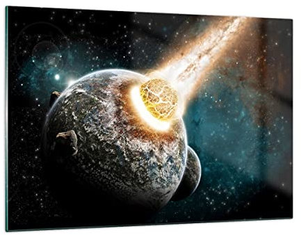 ARTTOR Wandbilder Dekoration Wohnzimmer Katastrophe Apokalypse Komet Explosion Bilder auf Glas 120x80cm Glasbild Schlafzimmer Küche Deko Wand Kunstdruck Art Groß XXL Wanddeko Modern GAA120x80-0345