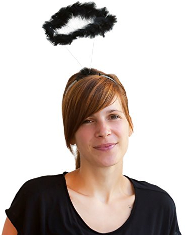 Oblique Unique® Haarreif Schwarz mit Heiligenschein aus Marabufedern für Engel Kostüm Fasching Karneval