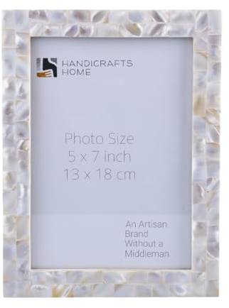 Handicrafts Home Mother of Pearl Picture Frame 5x7, Decorative Photo Frame for Tabletop or Wall, Handmade Shell Mosaic Frame, Modern Home Decor, Gift Picture Frame, White