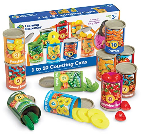Learning Resources One to Ten Counting Cans - 65 Pieces, Ages 3+, Toddler Activities, Preschool Pretend Play, Supermarket Food Toys