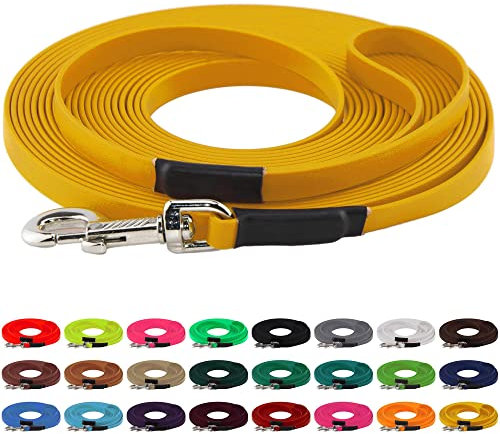 LENNIE BioThane Schleppleine, 19mm, Hunde ab 35kg, 25m lang, mit Handschlaufe, Gelb, genäht