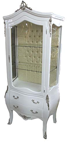 Casa Padrino Barock Vitrine Weiß/Silber - Vitrinenschrank - Wohnzimmerschrank Glasvitrine