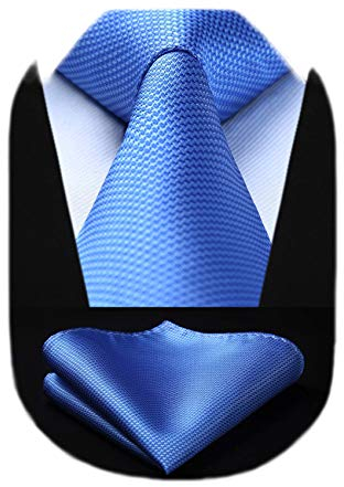 HISDERN Krawatte Blau Herren Krawatten mit Einstecktuch Hochzeit Elegant Krawatte & Taschentuch Set Business