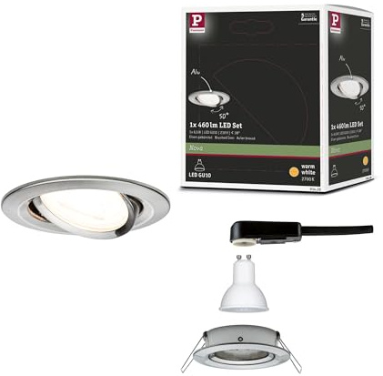 Paulmann 93428 LED Einbauleuchte Nova schwenkbar rund 84 mm 50° GU10 6,5W 460lm 230V 2700K Eisen gebürstet