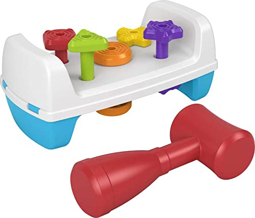Fisher-Price Tape Tape et Tourne, jouet bébé avec table de jeu et marteau pour enfoncer les couleurs, 12 mois et plus, GJW05