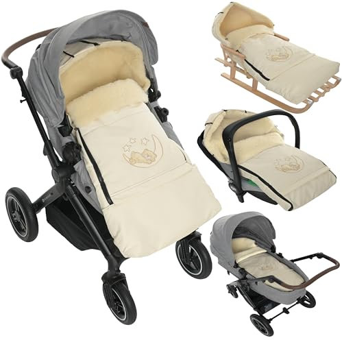 Winter Fußsack für Kinderwagen Babyschale Schlittensack Lammwollesack Baby Fußsack Kuschelsack Winterfußsack 40 x 90/110 cm (Creme)