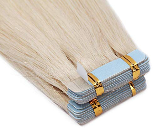 UK-Fashion-Shop Tape Extensions Echthaar 100g Haarverlängerung 100% Echthaar Extensions Tape In 40 Tressen Glatt Bleichmittel Weiß #70 (16zoll-40cm)