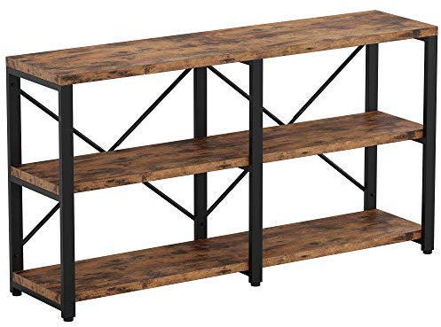 IRONCK Rustic Entryway Console Table, Long Hallway Table 55 in 3-Tier, TV Stand Entertainment Center Media Stand for Living Room, Industrial Style, Vintage Brown