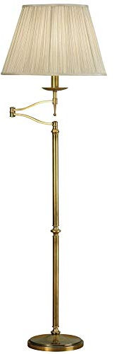 1.6m Tall Luxury Moving Swing Arm Interior Floor Lamp – Antique Brass & Pleated Beige Organza Fabric Shade– Free Standing Hallway/Living Room Feature Lamp Bulb Holder – Adjustable Light