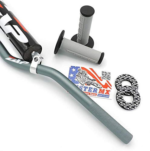 Mister-MX ZAP MX-Lenker Set 22mm Grau/Schwarz - aus 7075 T6 Ergal Aluminum Lenkerpolster, mit Griffen & Sticker